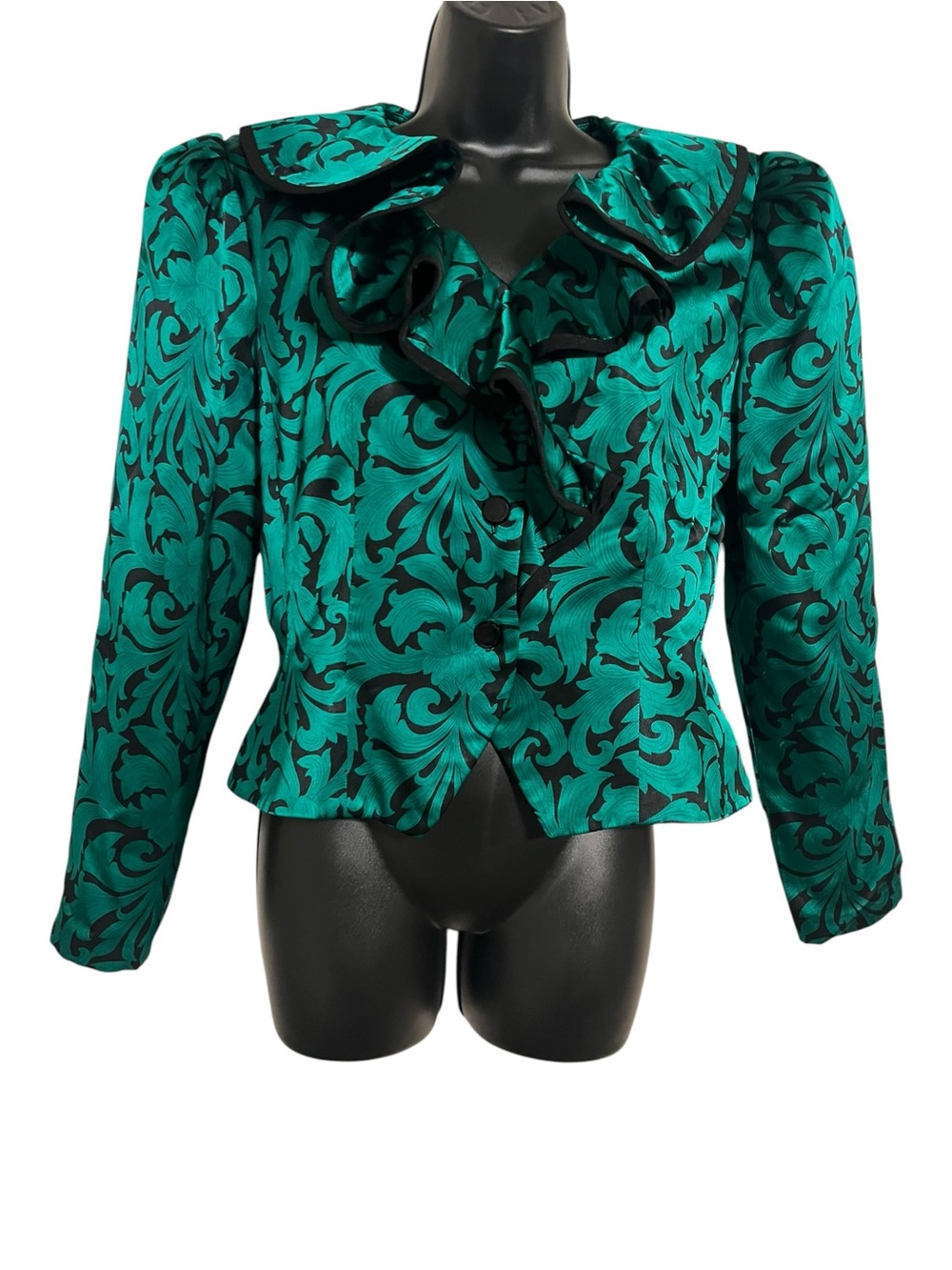 Vintage Richard Warren Silk Blouse Jacket Emerald Green & Black